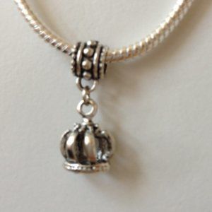 Royal Crown Silver Plated Dangling Charm Bead For European Style Charm Bracelets
